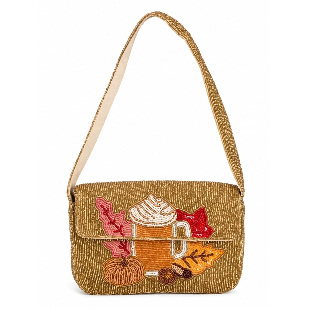 Sol and Mer Spiced Pumpkin Latte Beaded Fall Shoulder Bag NWT